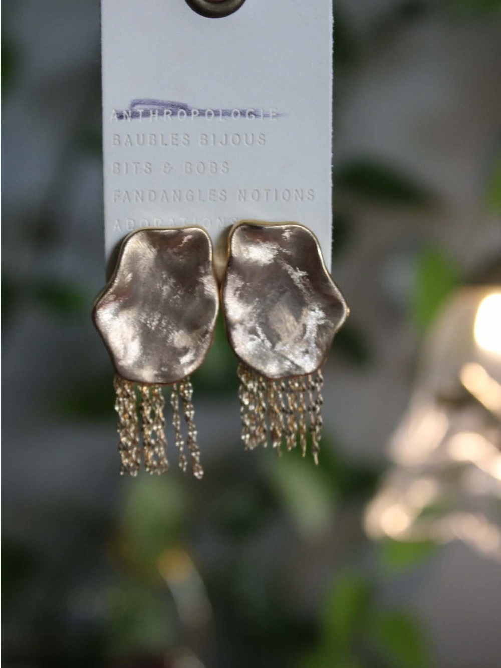 Anthropologie Gold Organic Drop Fringe Earrings